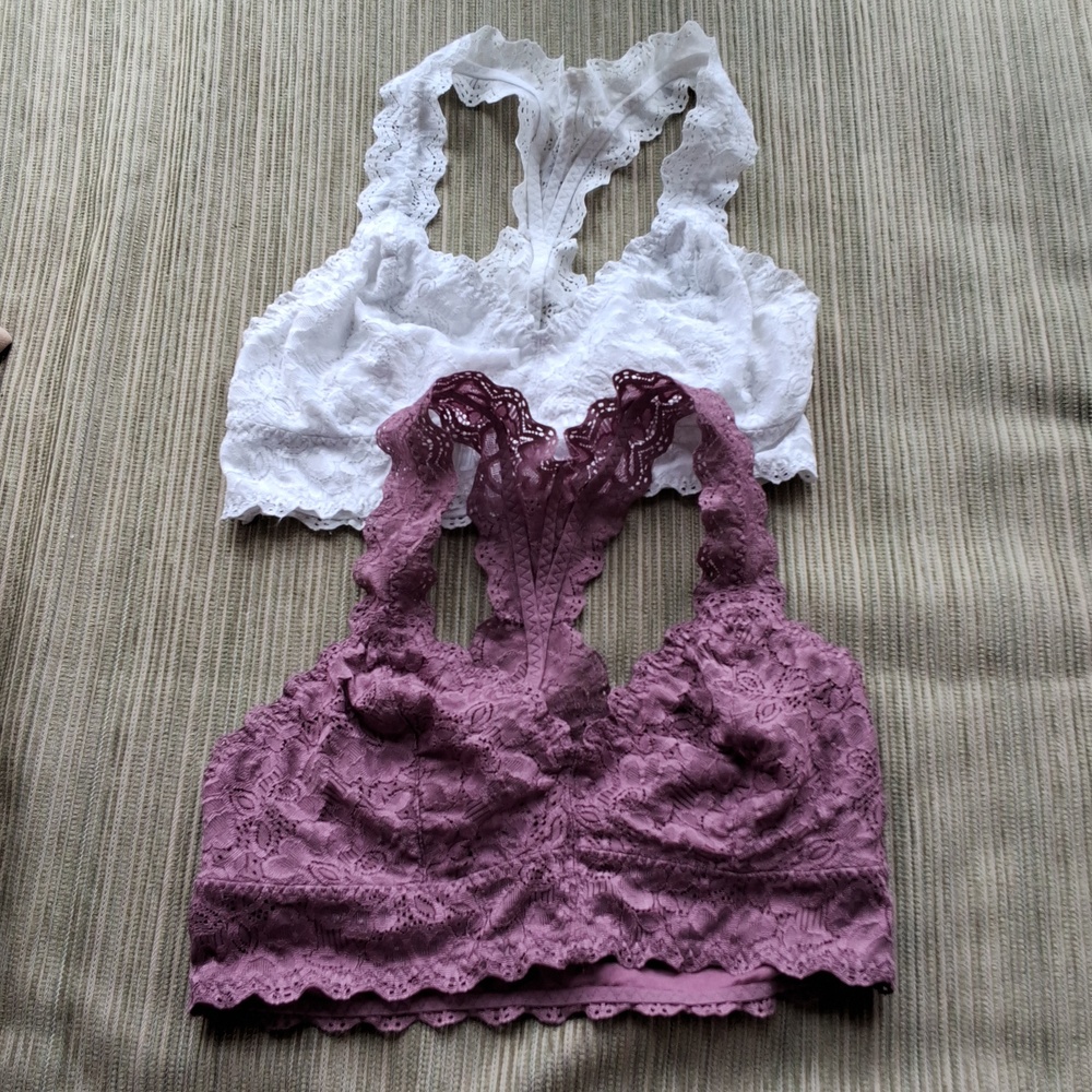 Felina Lace Racerback Bralettes in White and Mauve